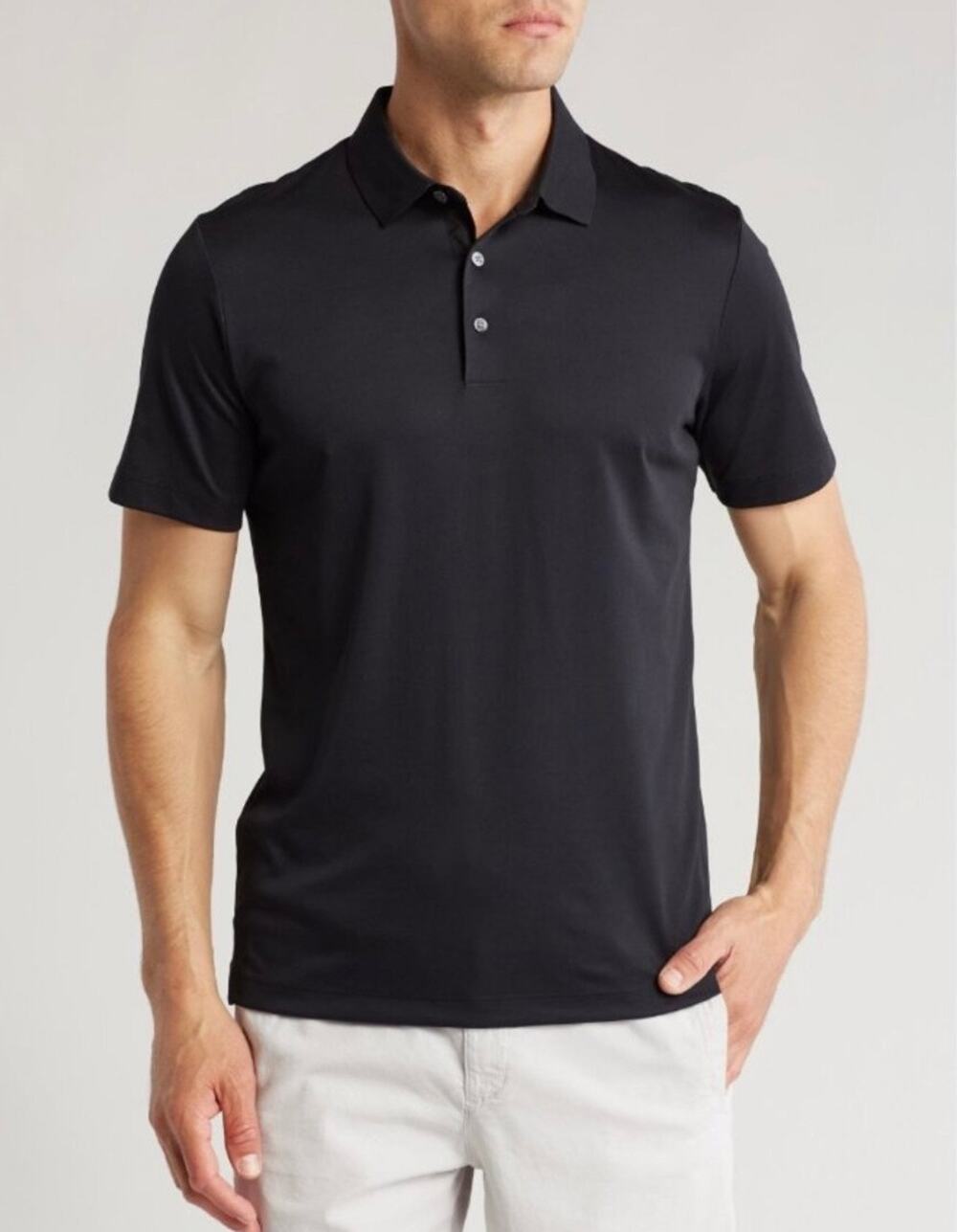 Theory Urban Pique Polo Shirt Black Mens Medium Button Placket L0794535